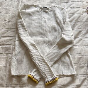 Women’s Cream Ribbed Long-Sleeve Sweater with Yellow Trim Ann Taylor XS